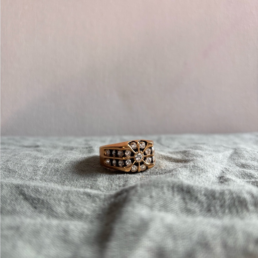 Gold Floral Crystal Band Ring - Women Jewelry